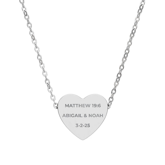 Personalized Wedding Heart Necklace, Custom Christian Marriage Necklace with Names, Verse and Date