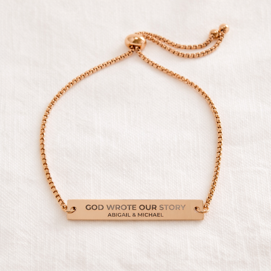 Personalized Couple Bracelet, Engraved Bar Bracelet, Christian Gift for Her, Adjustable Name Bracelet, Wedding Gift